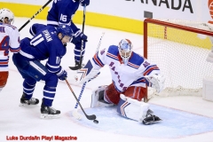 Toronto Maple Leafs Zach Hyman comes in on Alexandar Georgiev - Luke Durda/In Play! Magazine
