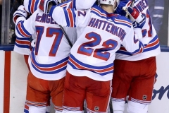 New York Rangers celebrate the overtime win- Luke Durda/In Play! Magazine