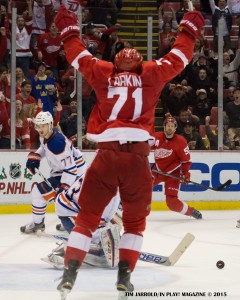Dylan Larkin assists on OT GWG vs Oilers.