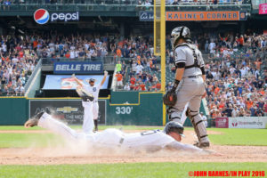 JaCoby Jones sliding into home to win the game. Photos by John Barnes - In Play! magazine