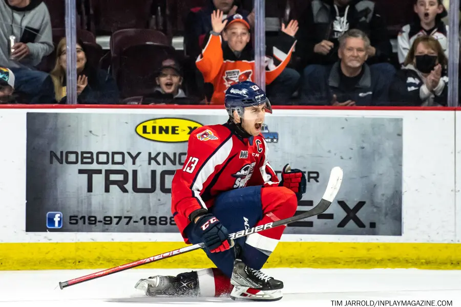 Sarnia Sting at Windsor Spitfires March 31 2022. Photo: Tim Jarrold - In Play! magazine